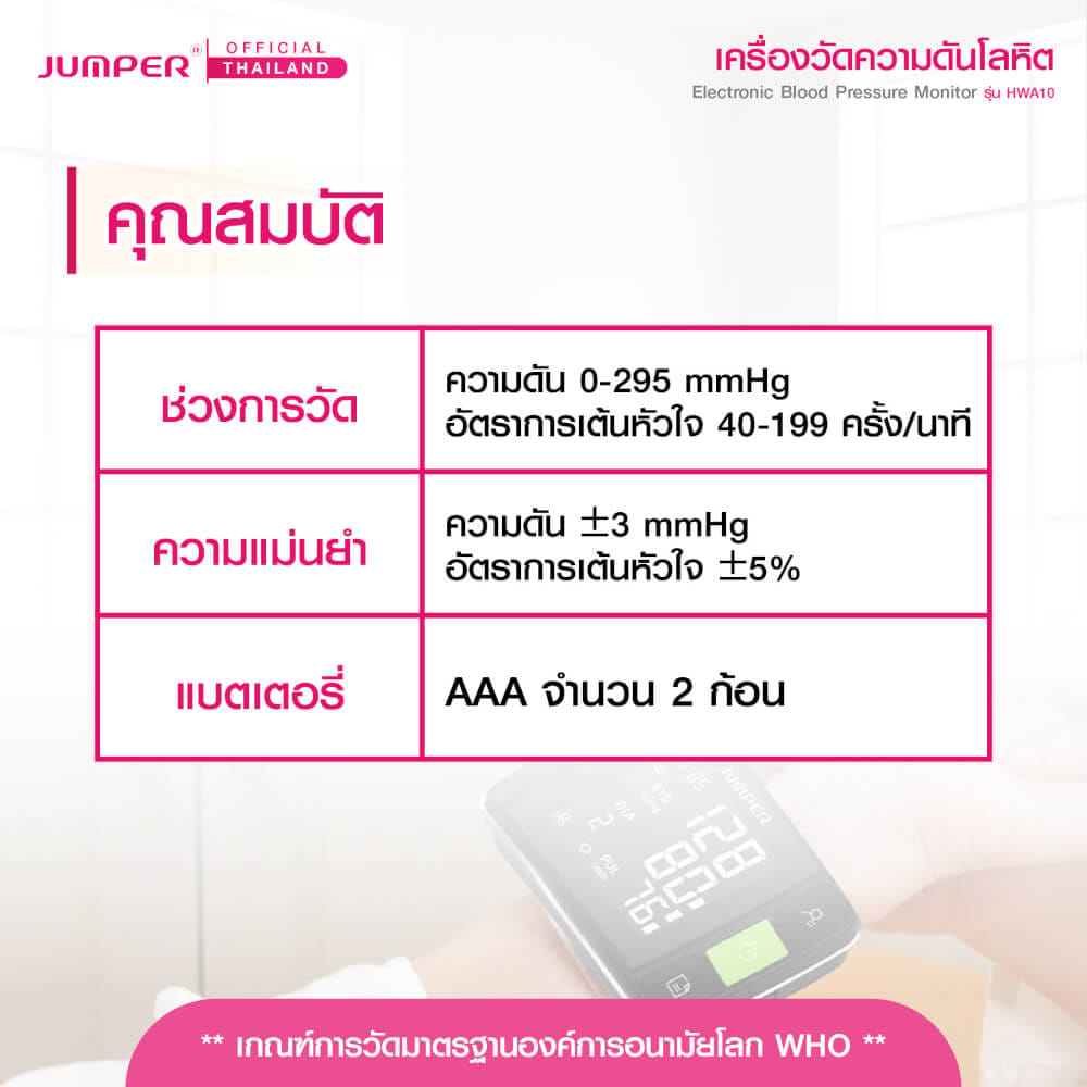 เครื่องวัดความดันโลหิตแบบสวมข้อมือ JUMPER รุ่น HWA10 เสียงพูดภาษาอังกฤษ มาตรฐานเยอรมัน รับประกันศูนย์ 5 ปี_3